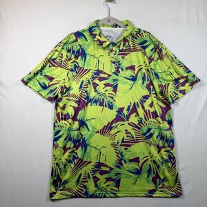 Proud 90 Golf Polo Shirt Mens XL Green Tropical Palm Print Performance Stretch